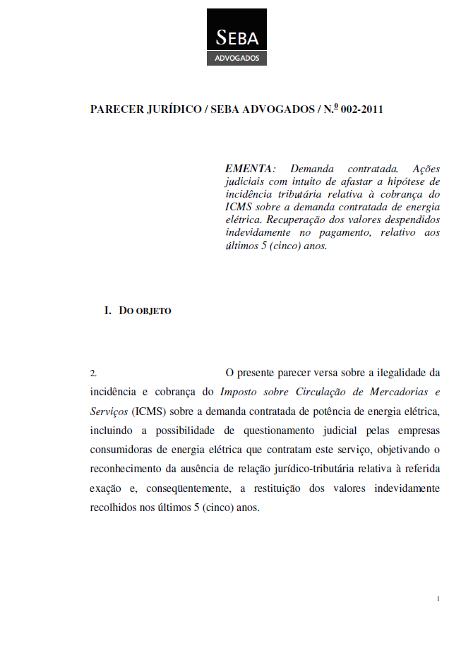 PARECER JURÍDICO SEBA ADVOGADOS N.0 002-2011